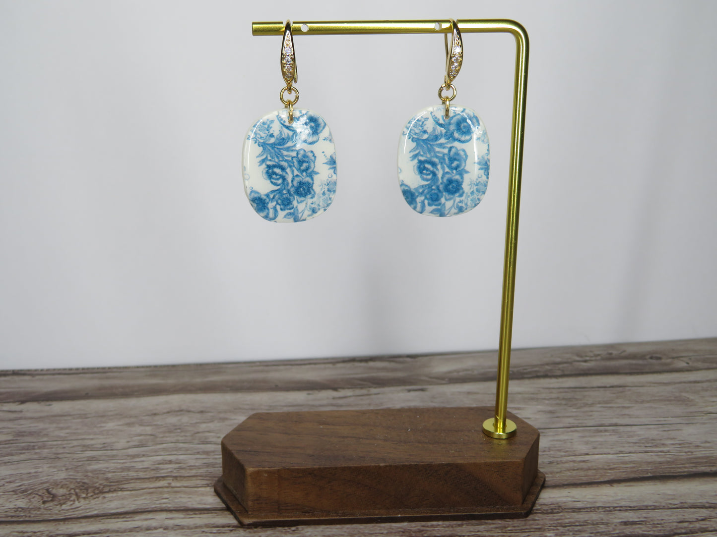 Blue floral earrings with CZ ear wire