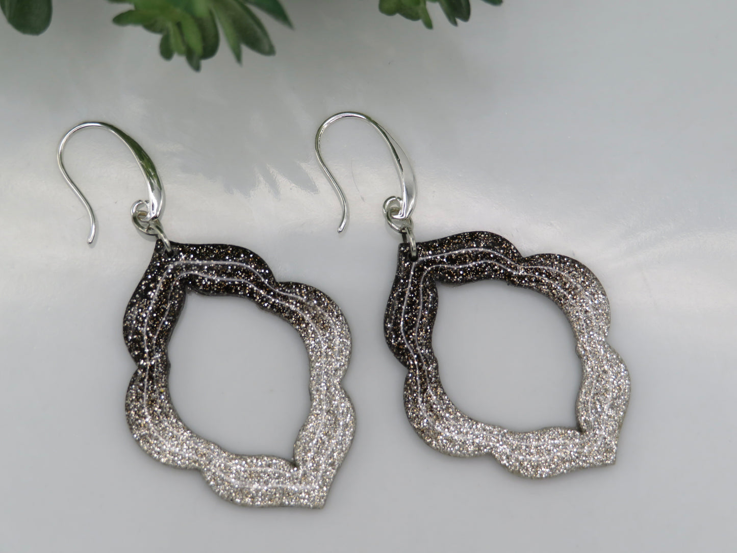 Moroccan style black and silver dangle earrings