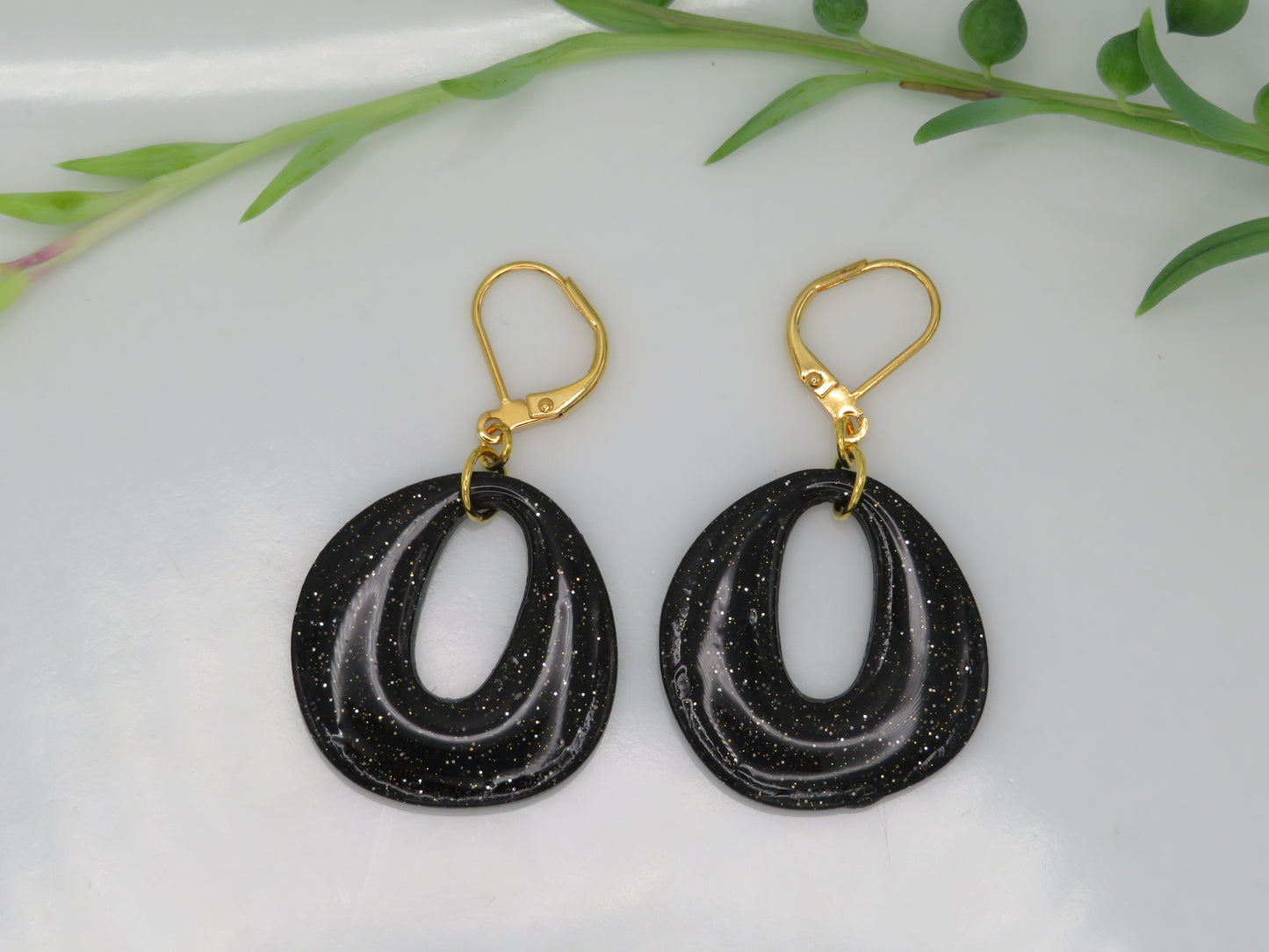 Glittery Black Statement Earrings
