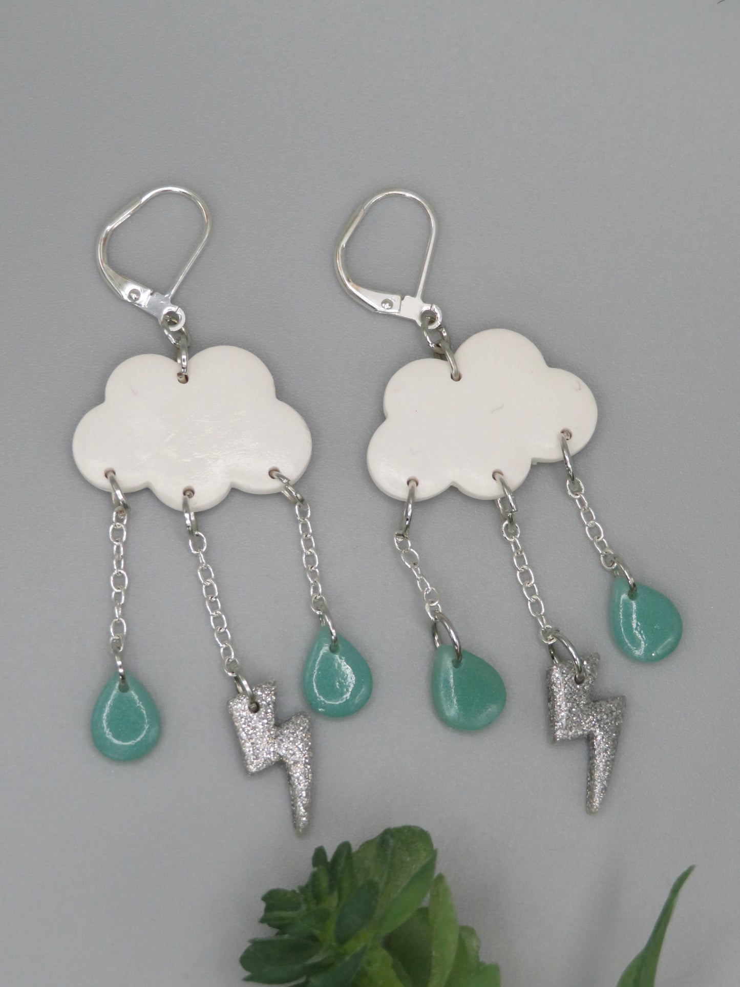 Cloud with Raindrops and Lightening Bolt Dangles