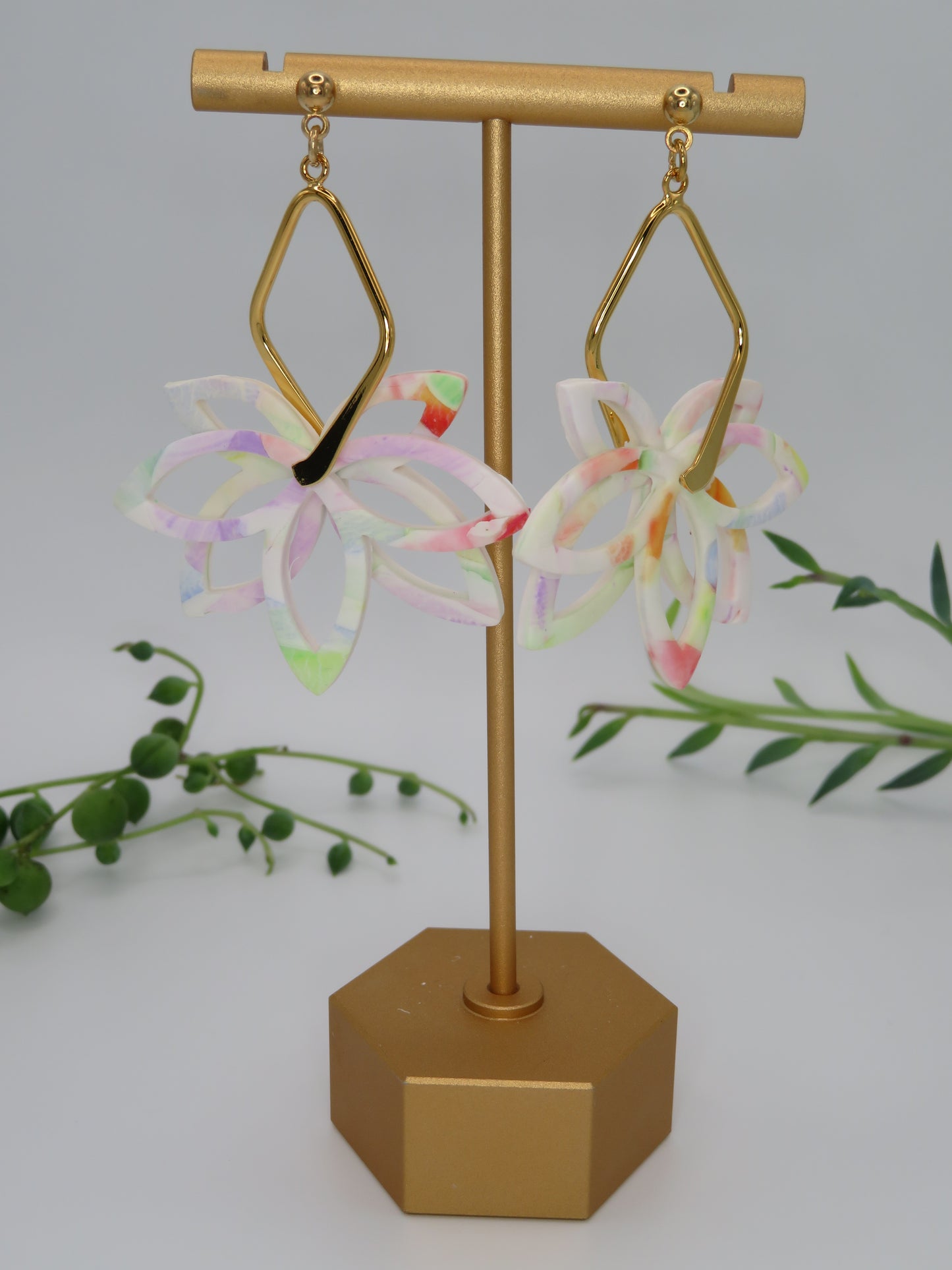 Double flower dangle earrings