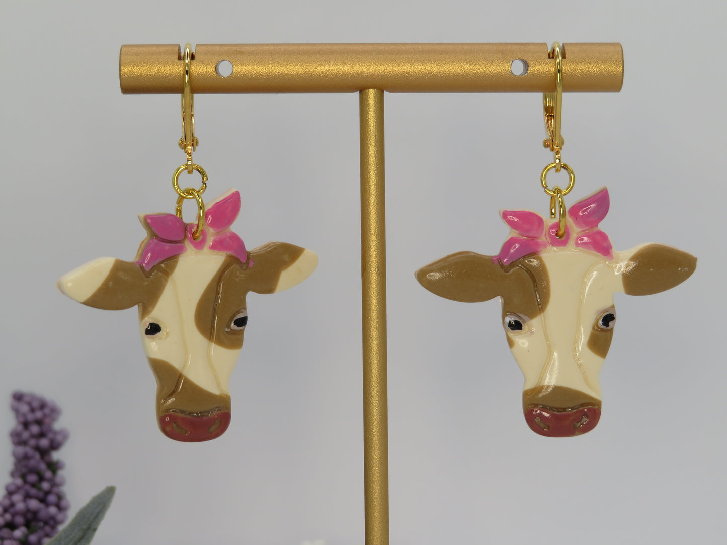 Cow with Bow Earrings