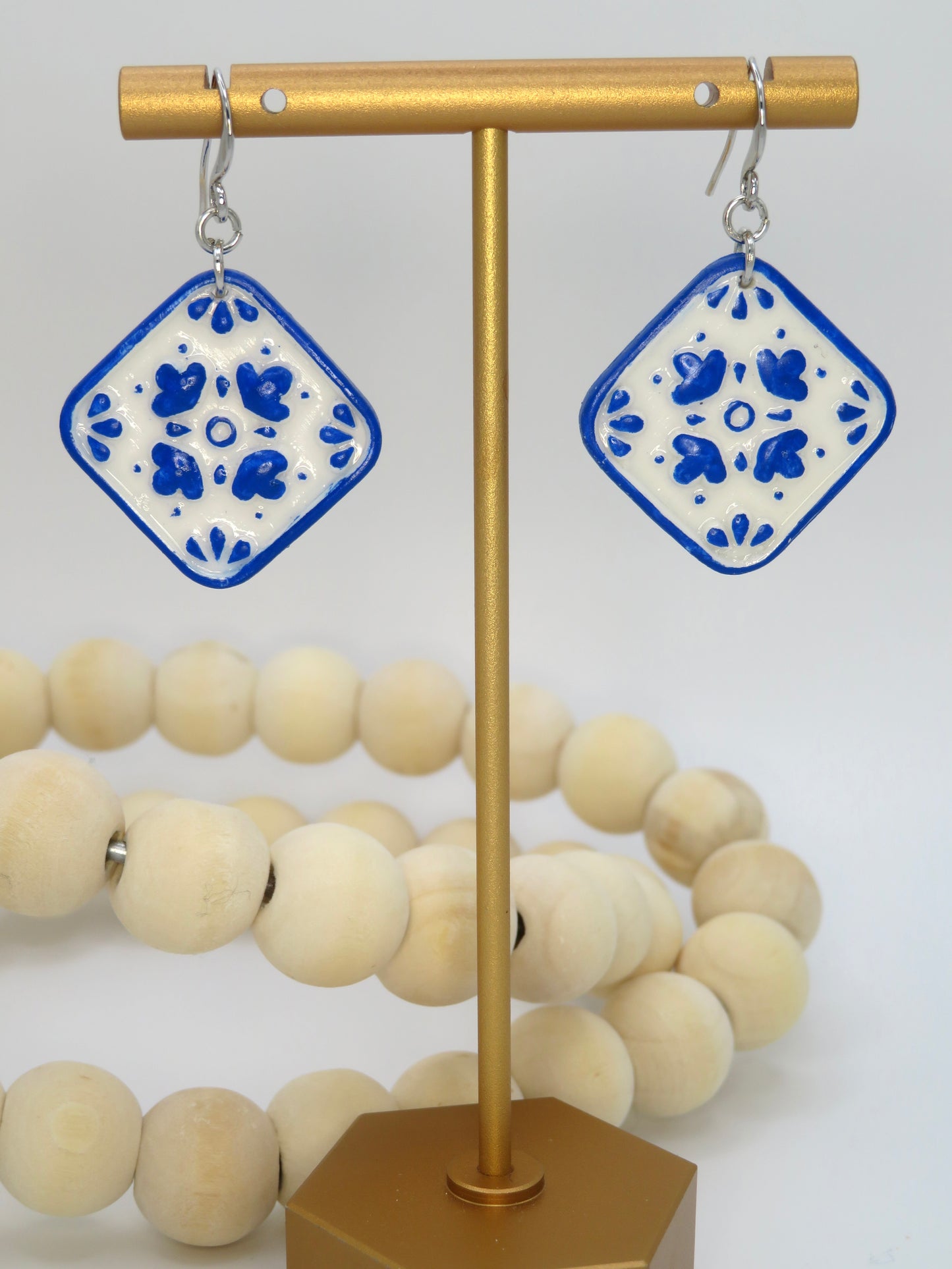 Blue and white Talavera tile earrings