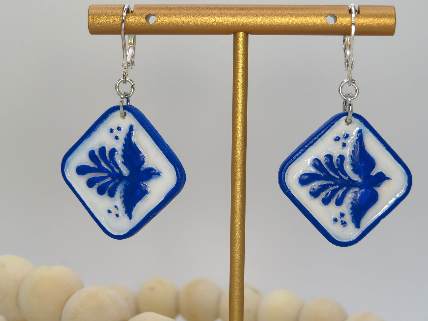 Blue and white Talavera tile earrings