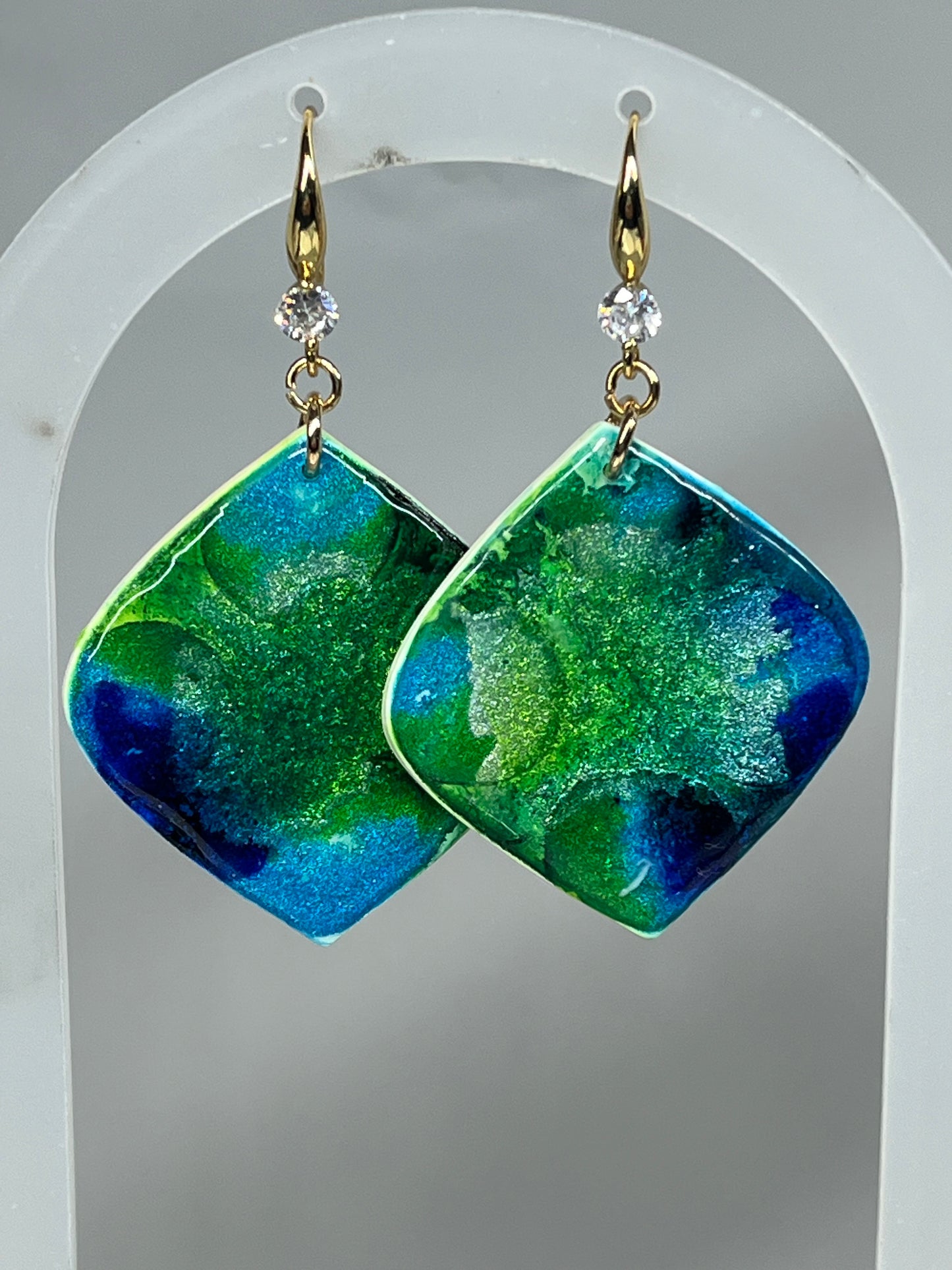 Blue and Green Dangle Earrings