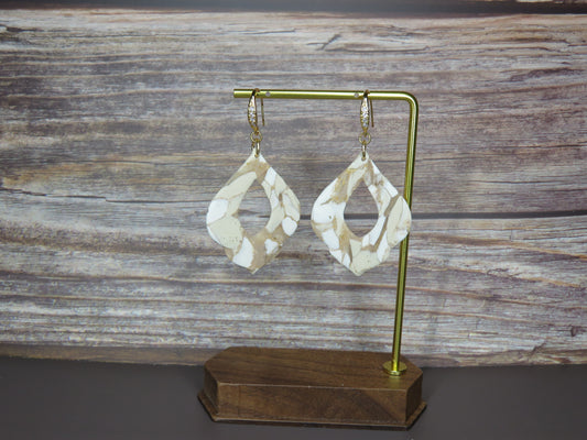 Beige and gold stone look Moroccan drop earrings.