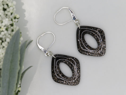 Black and silver rhombus earrings