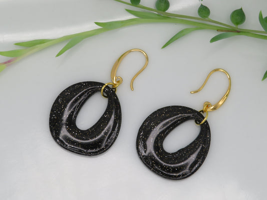 Glittery Black Statement Earrings