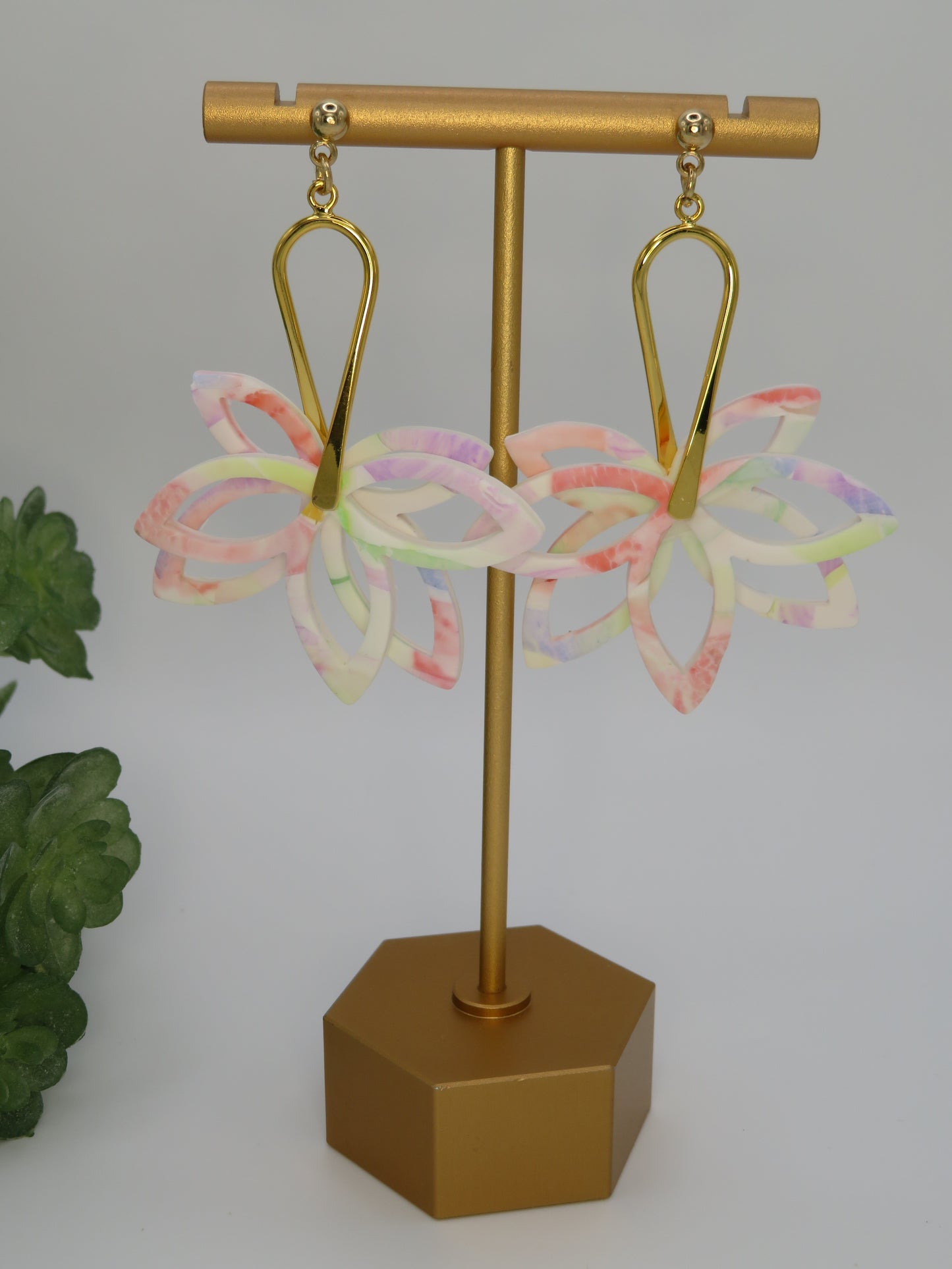 Double flower dangle earrings