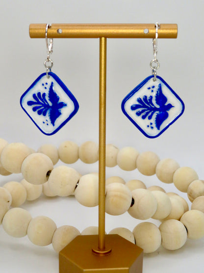 Blue and white Talavera tile earrings