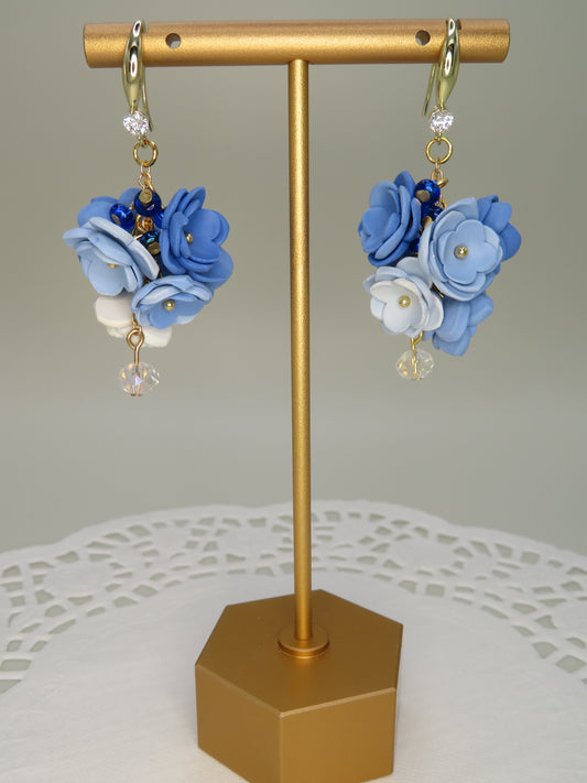 Blue floral bouquet earrings