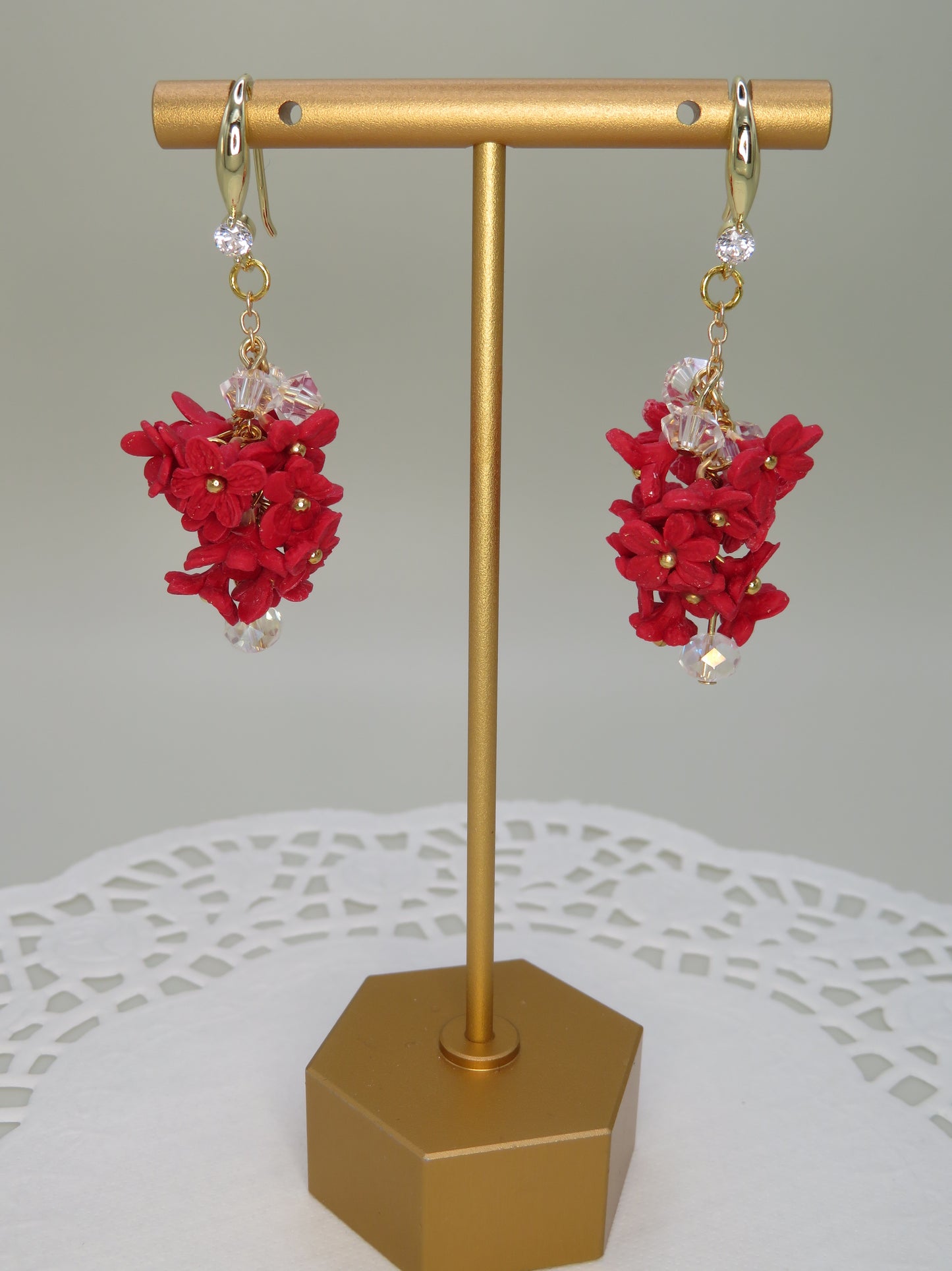 Red floral bouquet earrings