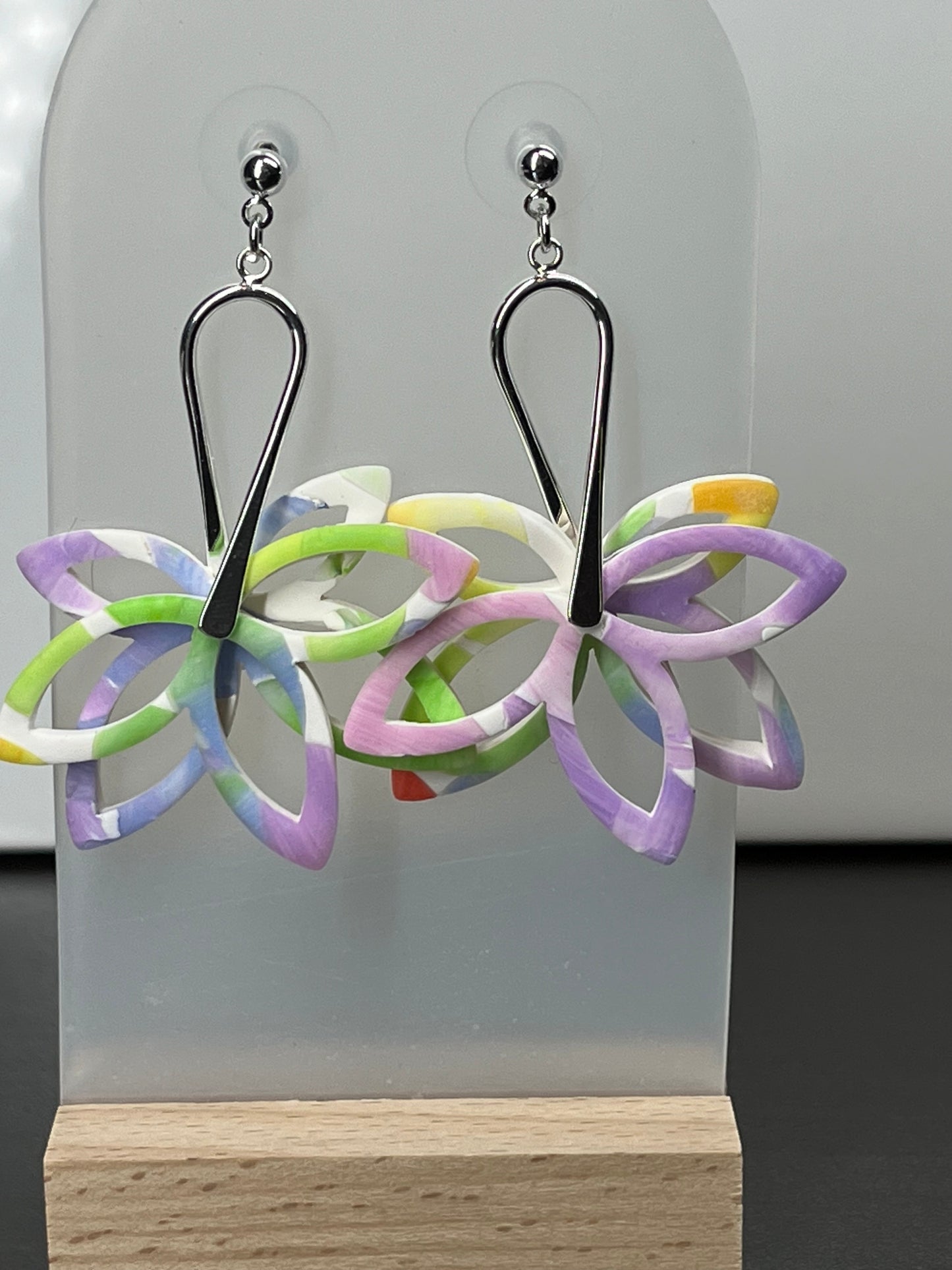 Spring color flower dangle earrings
