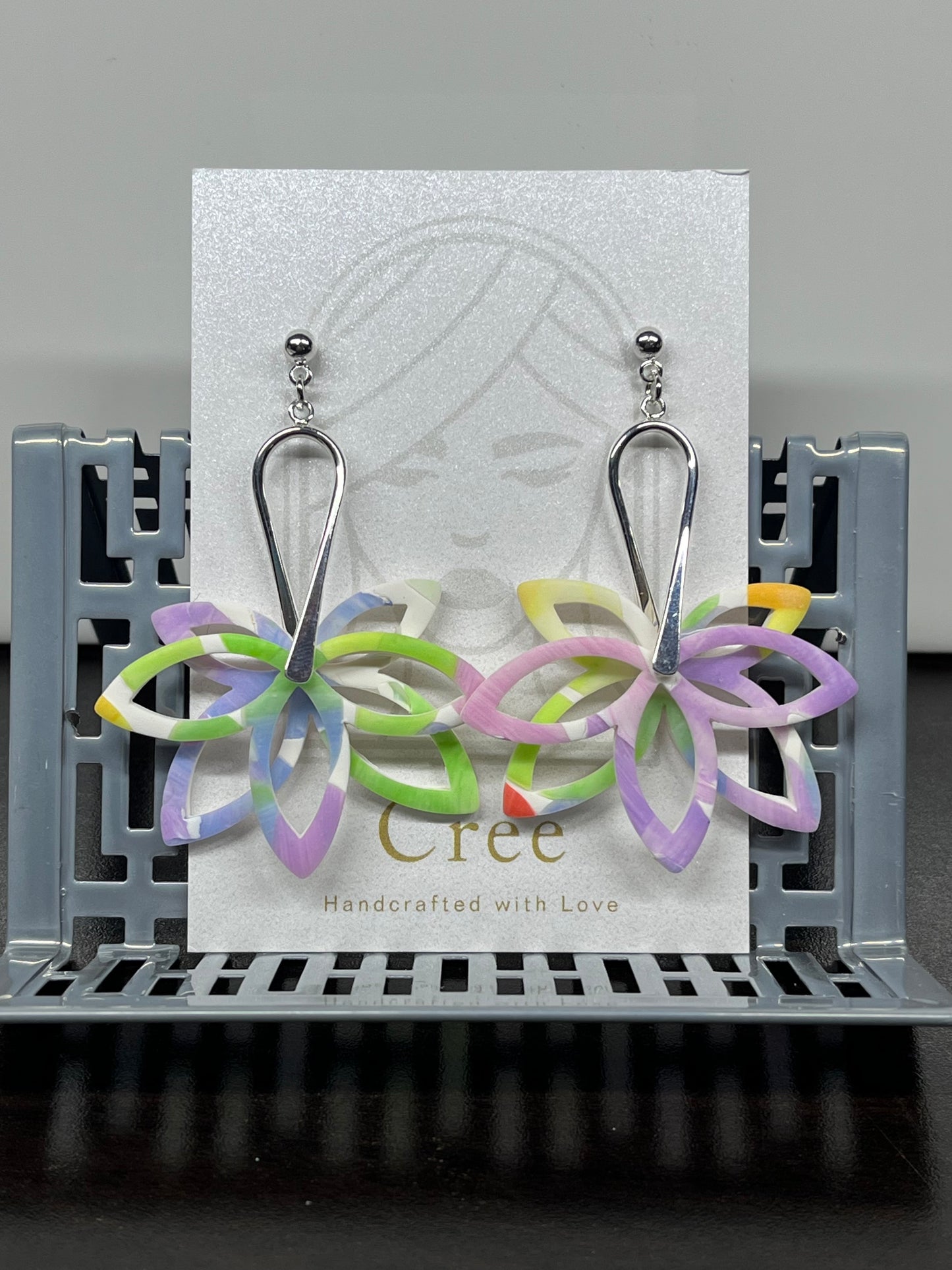 Spring color flower dangle earrings